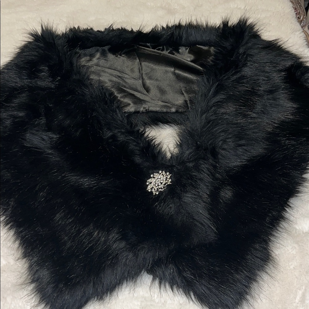 Macy's Black Faux Fur Women's Cape with Jewel Accent